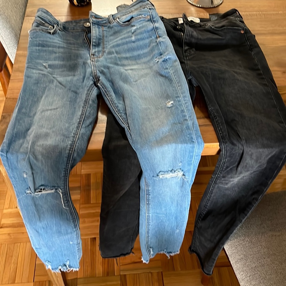 Zara skinny stretchy jeans in light denim (distressed/ripped) and blackish grey